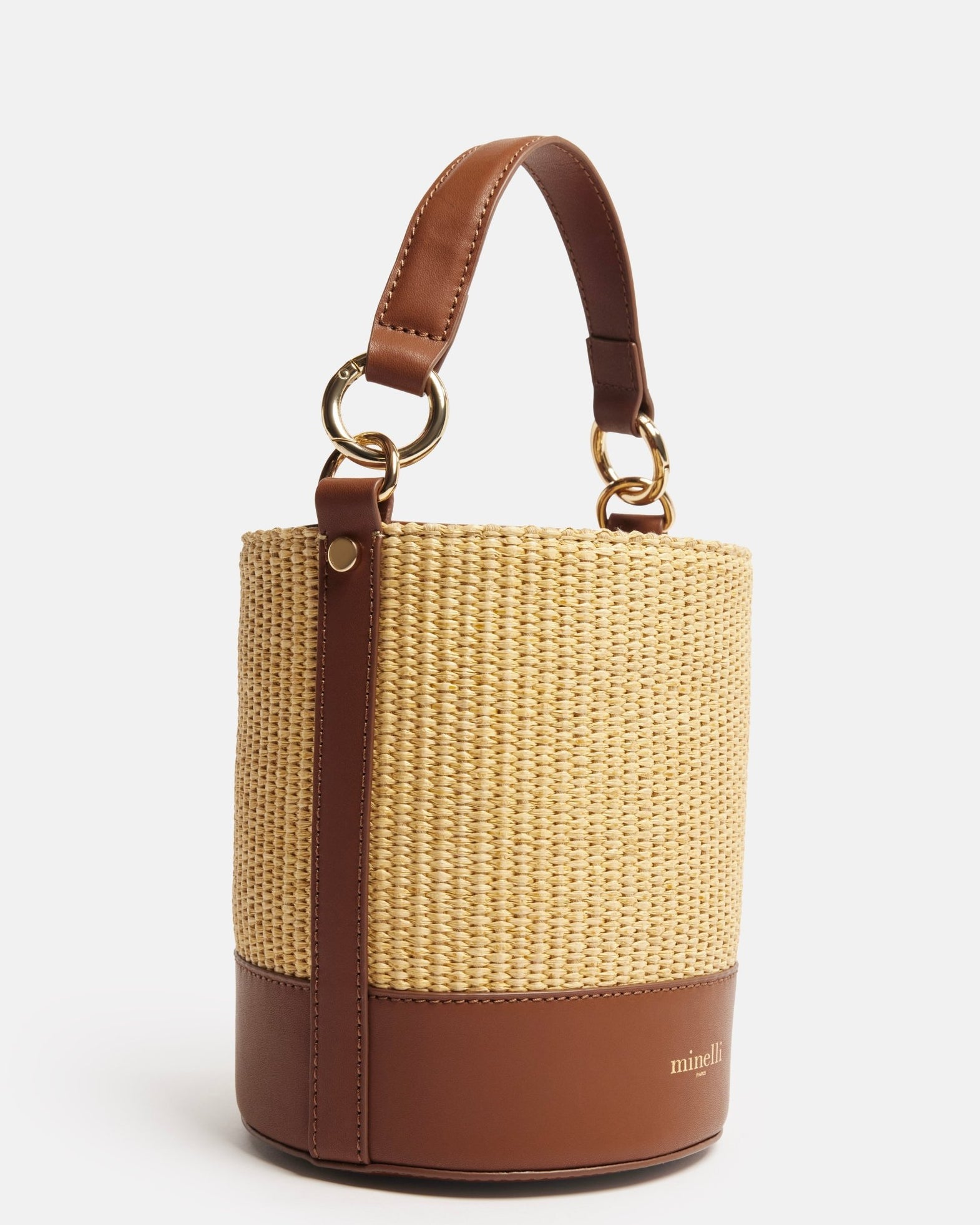 Sac à Main En Cuir Marron Minelli – Fourre-tout élégant Pour Femme, Authentique